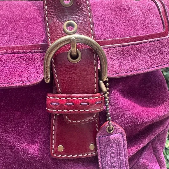 Coach 2004 Soho Magenta Suede Duffle Handbag - RARE COLOR!